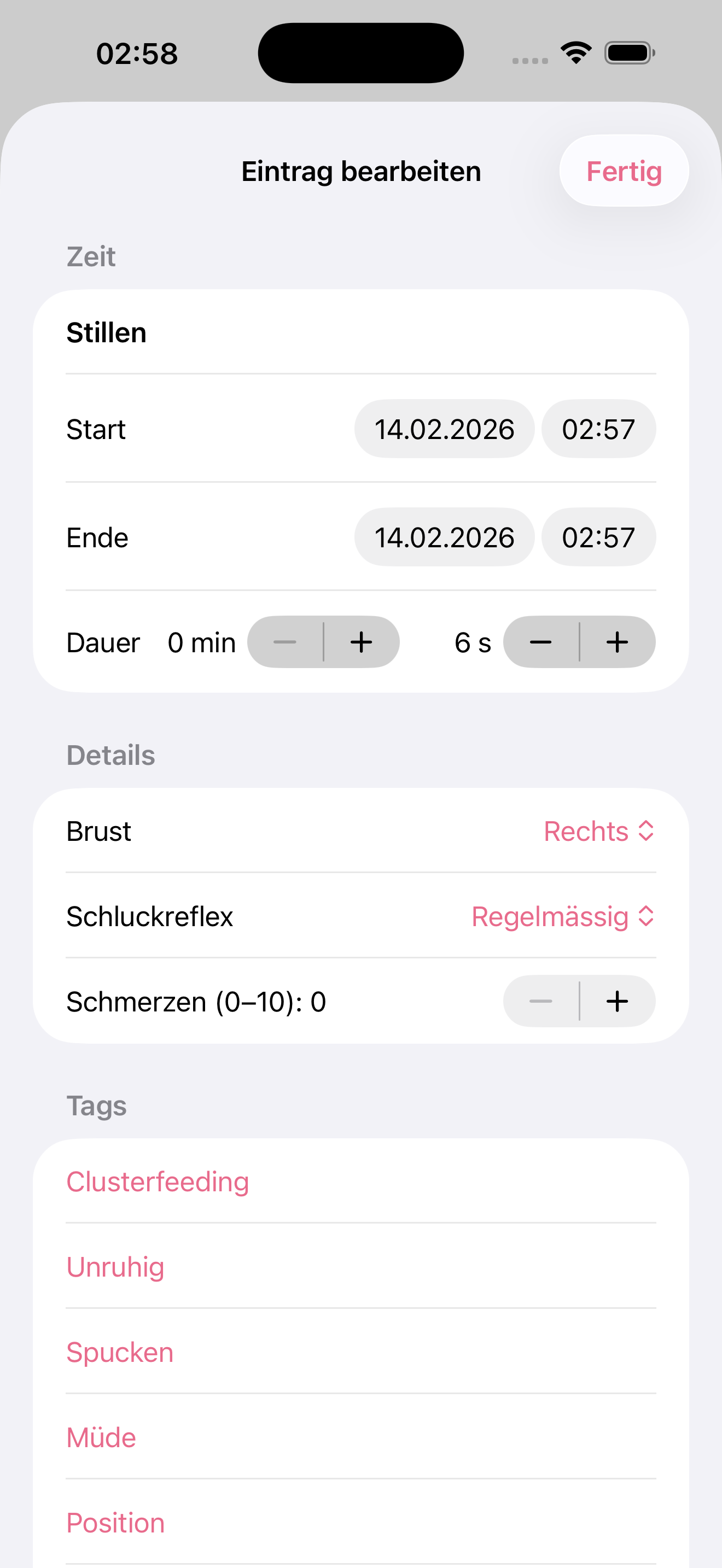StillZeit Details – Eintrag bearbeiten