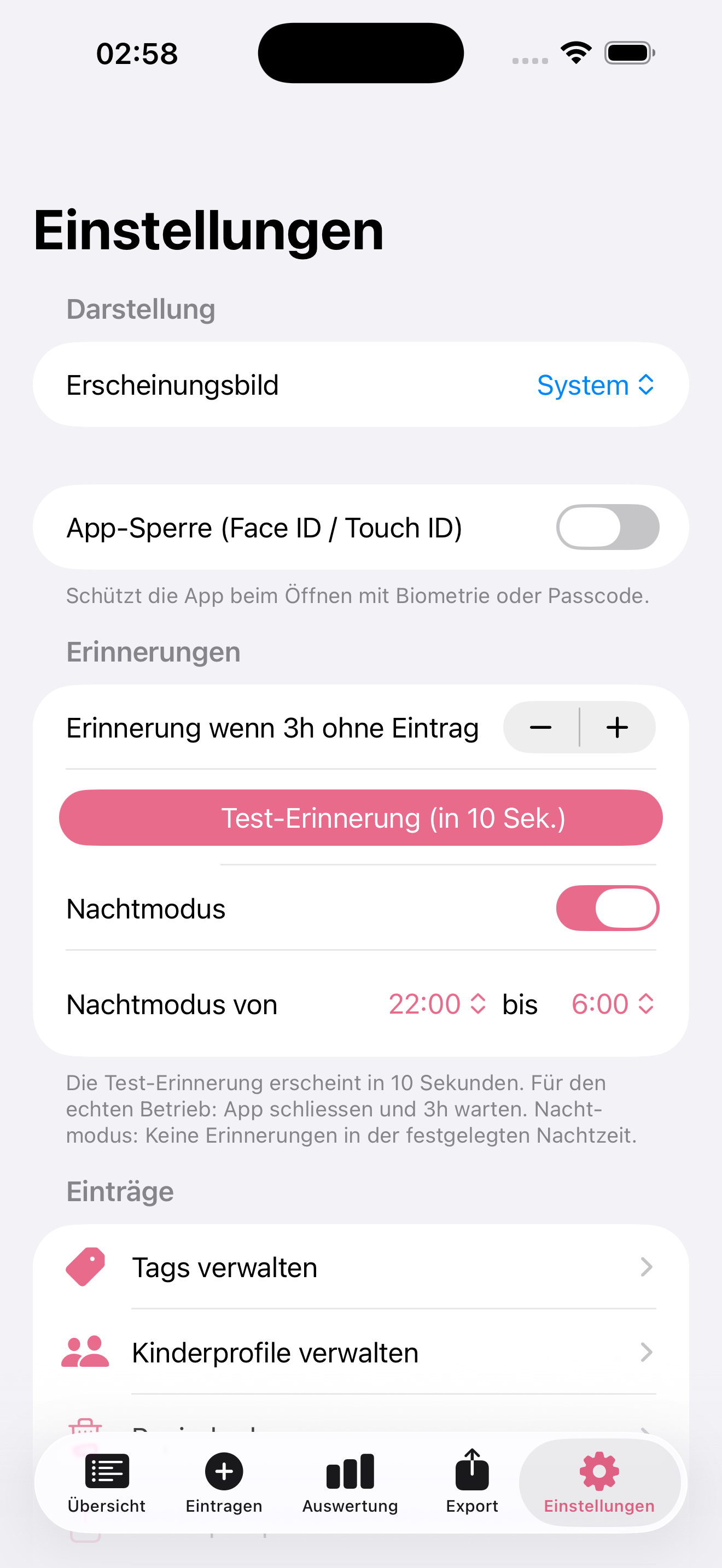 StillZeit Einstellungen